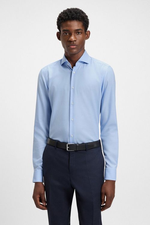 Camisa Slim Fit De Sarga De Algodón Con Microestampado