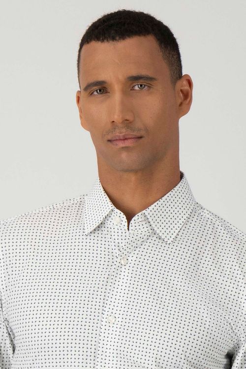 Camisa Slim Fit En Popelín De Algodón Elástico Con Estampado Punteado