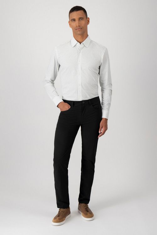 Camisa Slim Fit En Popelín De Algodón Elástico Con Estampado Punteado
