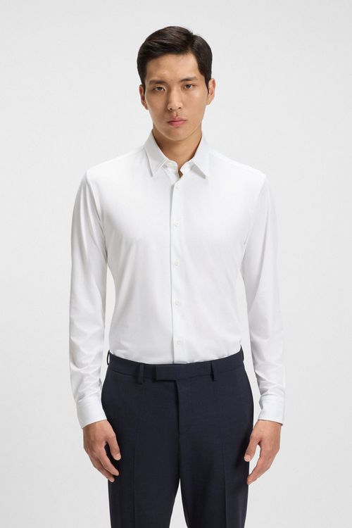 Camisa Slim Fit En Tejido Elástico Técnico Con Estructura