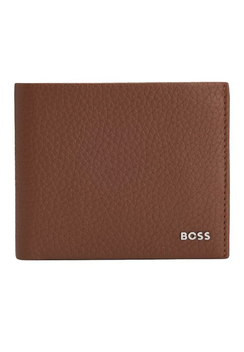 Cartera Plegable De Piel Granulada Con Logo Metálico