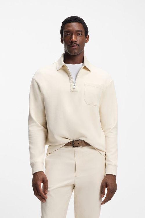 Sudadera Con Cuello y Cremallera En Mezcla De Algodón Color Melocotón