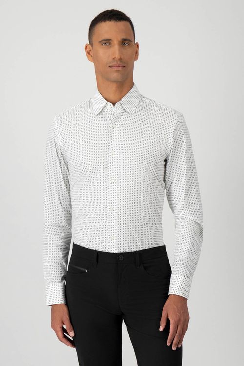 Camisa Slim Fit En Popelín De Algodón Elástico Con Estampado Punteado