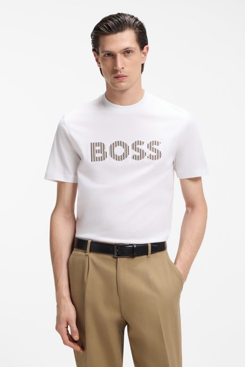 Camiseta De Punto De Algodón Con Ilustración A Rayas
