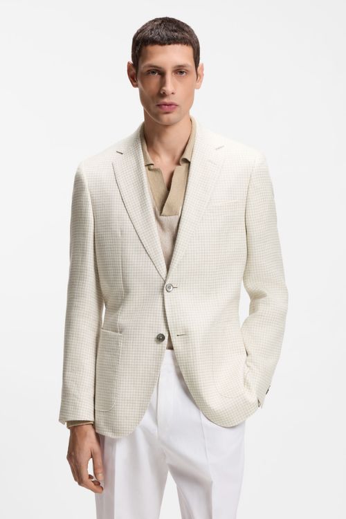 Saco Slim Fit De Seda, Algodón Y Lino A Cuadros