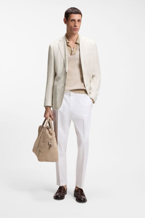 Saco Slim Fit De Seda, Algodón Y Lino A Cuadros