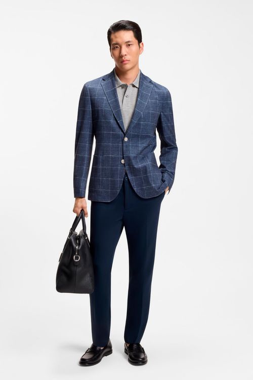 Saco Slim Fit En Punto Elástico A Cuadros
