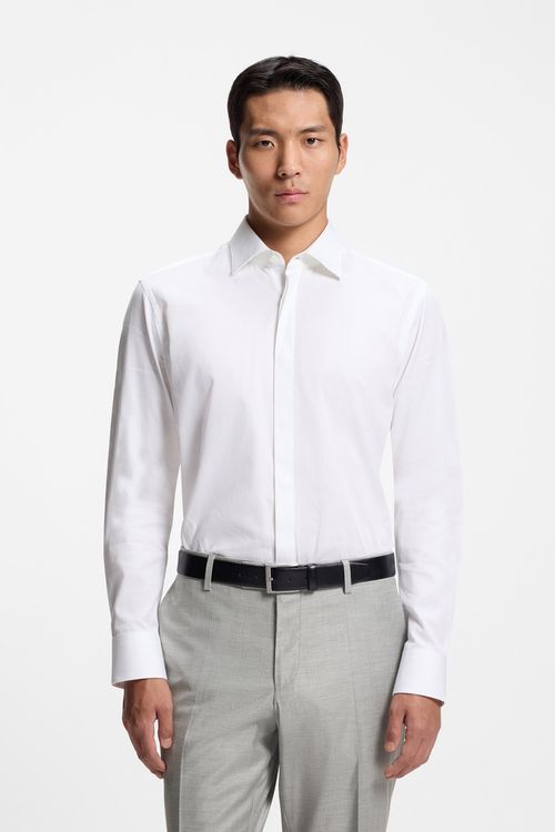 Camisa Regular Fit De Algodón Italiano Con Monograma En Jacquard